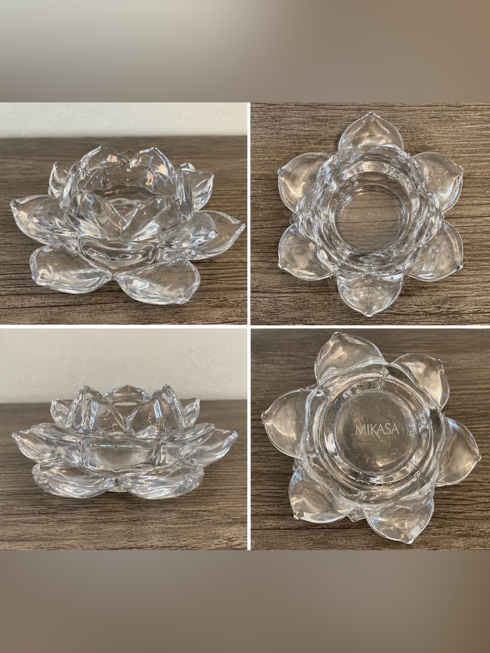 Mikasa Clear Glass Lotus Tea Light Holder - Floral Petal Design